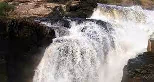 Aerial view of Murchison Falls on the Nile River in Murchison Falls National Park Uganda